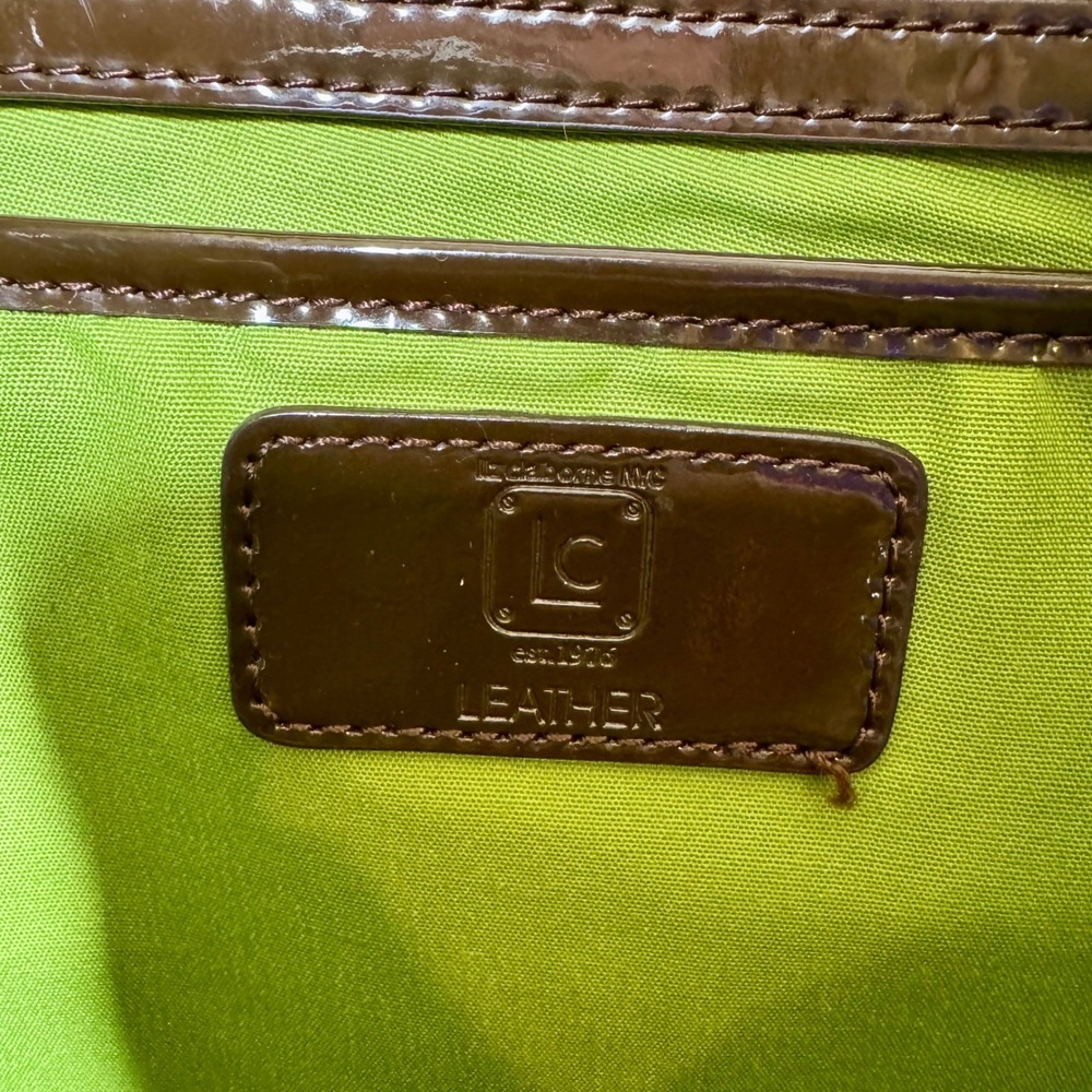 Liz Claiborne Lime Green Nylon Shoulder Bag Brown Patent Leather Trim Hobo Tote - Picture 6 of 11